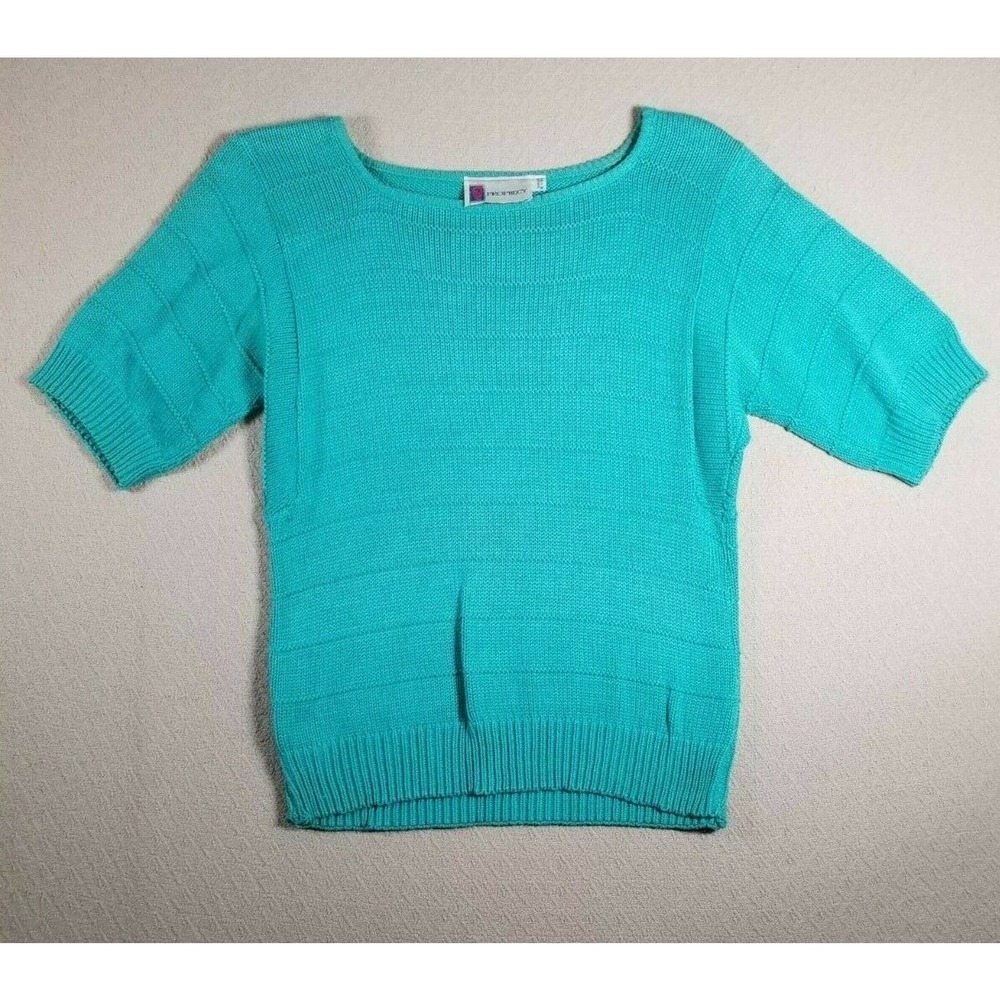 Prophecy Shirt Womens Small S Green Short Sleeve Knit Sweater Round Neck USA